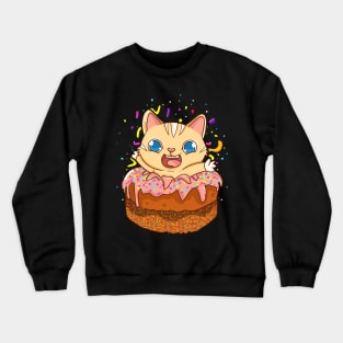 Birthday Cake Cat Surprise Kitty Crewneck Sweatshirt